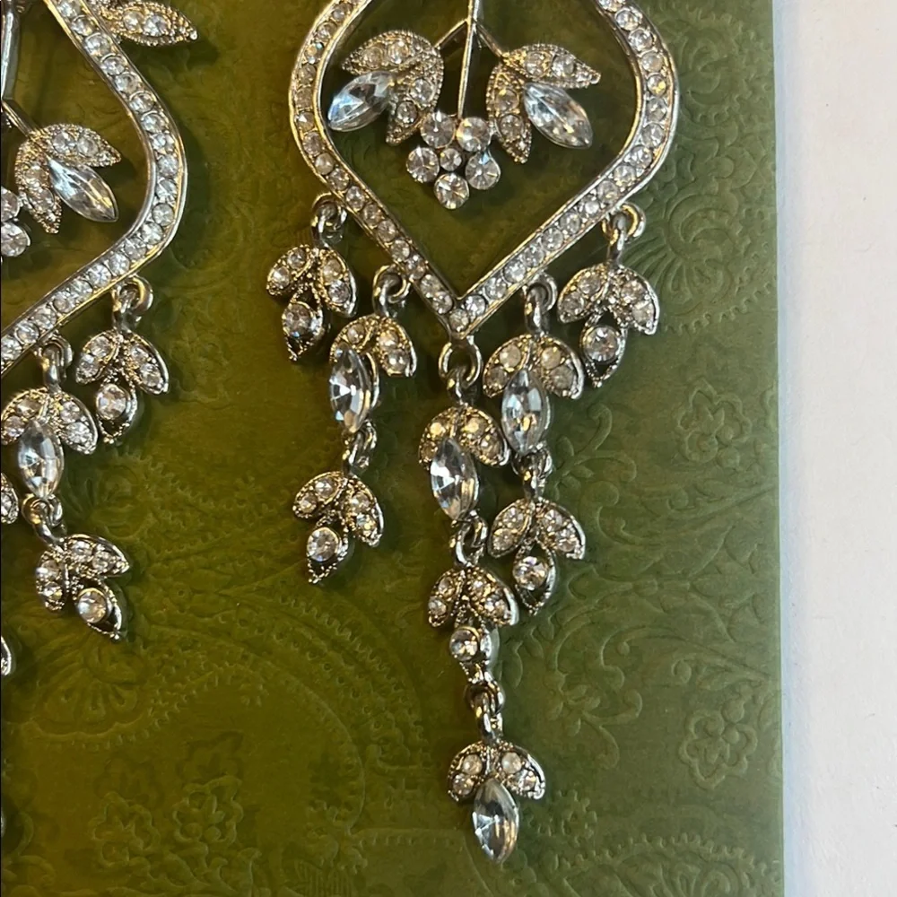 High Glam 5-Inch Silver Rhinestone Drop Earrings Sparkly Statement Jewelry NWOT